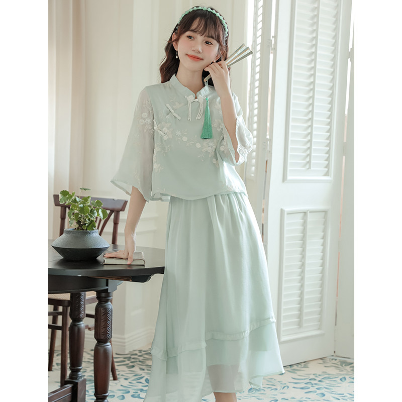 现货新中b式国风汉元素套装连衣裙女装夏季2023新款改良旗袍汉服