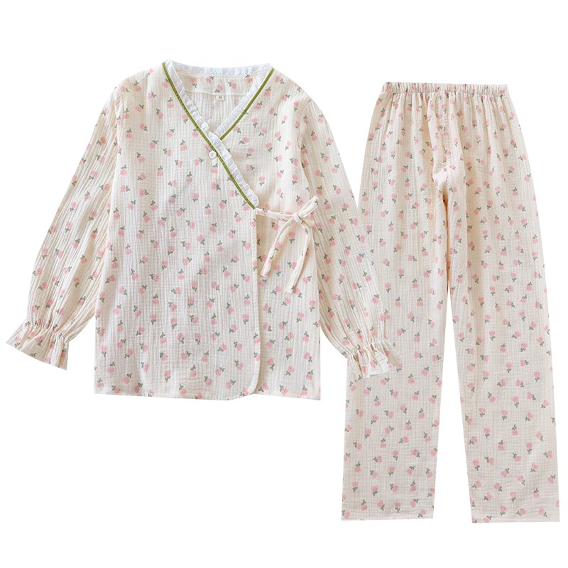 日式和服睡衣女碎花夏款2024年新款春K秋季薄款长袖家居服套装