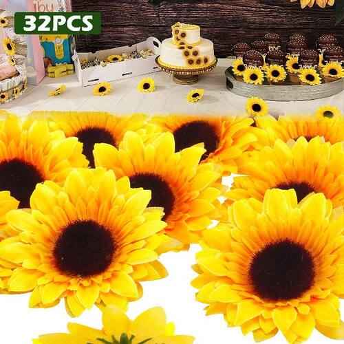 热销32Pcs 3.5Inches Fake Sunflower Silk Sunflower Artificial