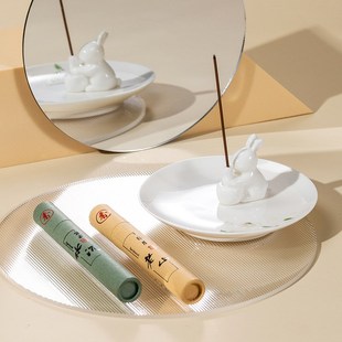 新中式 节庆商务礼 国风陶瓷玉兔捣药香v插白瓷托盘香座香薰礼盒装