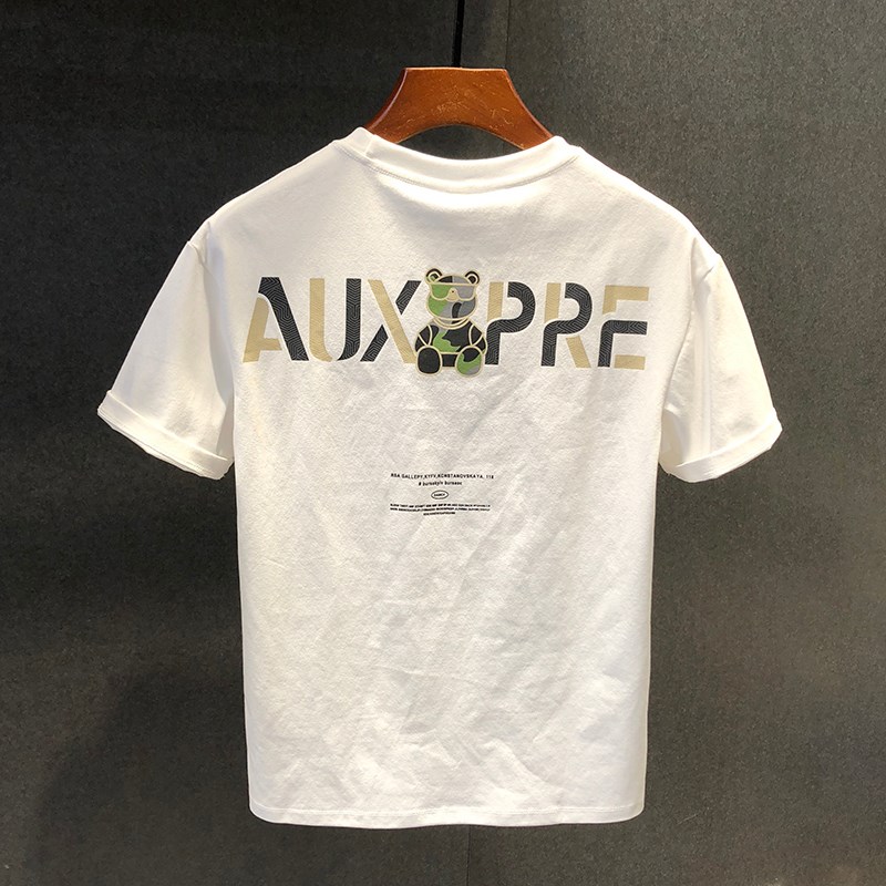 GM新潮~夏日新品~bao力熊!印花短袖t恤男夏纯棉修身百搭圆领半袖