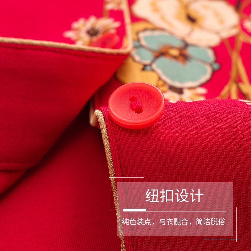 女士睡衣春秋款长袖秋季大红色家居服中年妈妈本命年大码套装