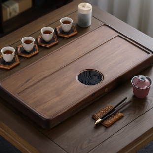 茶托盘干泡茶台 胡桃木茶盘整块实木长方形功夫茶海简约大号排水式