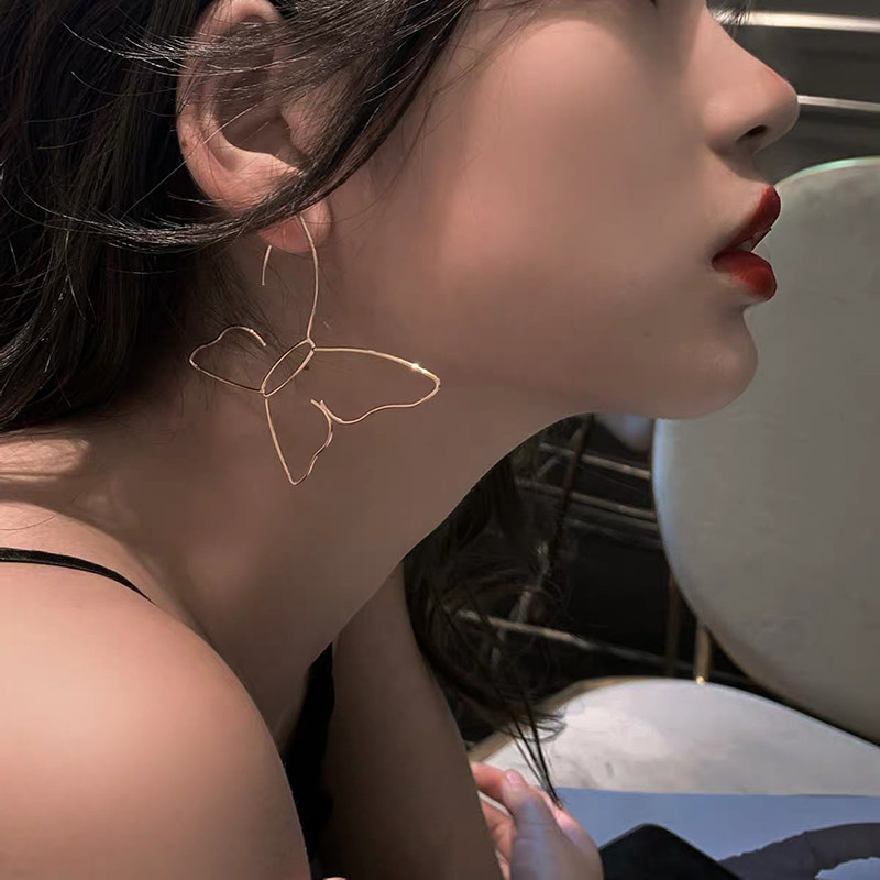 小众高货网红气质大蝴蝶耳环女潮ins耳钉无耳洞耳夹女夸张设计感
