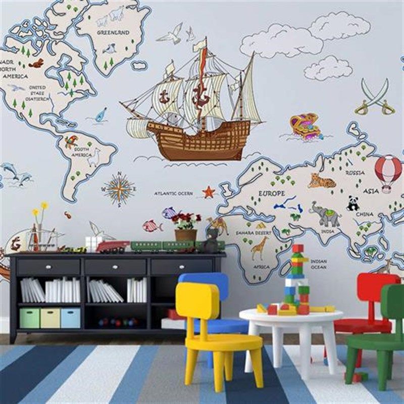 卡通航海家男孩儿童房背景墙壁纸环保墙布壁布壁画定制无纺布墙纸,家装主材,定制壁画,淘宝优惠券,粉丝福利购,淘宝优惠卷
