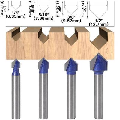 推荐6mm Shank 90 Degree V Groove Router Bit 1/4 5/16 3/8 1/2