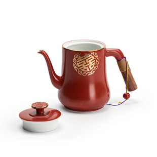 结婚红色茶壶喜庆婚庆敬茶杯陶瓷壶家用中国红功夫茶具