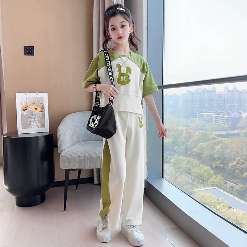 现货女童套装夏装时髦新款洋气儿童夏季网红短袖女大Y童女装运动