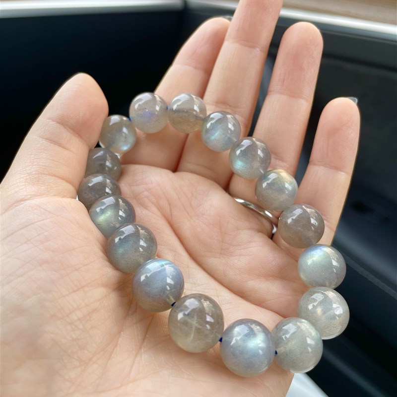 彩光小灯泡!灰月光拉长石手串 天然水晶珠宝女生饰品手链小众