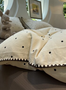 A类母婴黑色波点双层纱四件套1.5m1.8少女心全棉床单被套宿舍