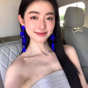 26度晚风|蓝色长款花瓣复古耳环夸张流苏高级感轻奢耳钉气质耳饰