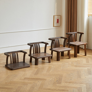 中式实木矮款小椅子家用靠背扶手椅阳台休闲茶几椅圈椅榻榻米座椅