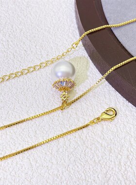 轻奢小众铜镶锆石项链国产施家珍珠吊坠锁骨链Q高级感颈链真金电