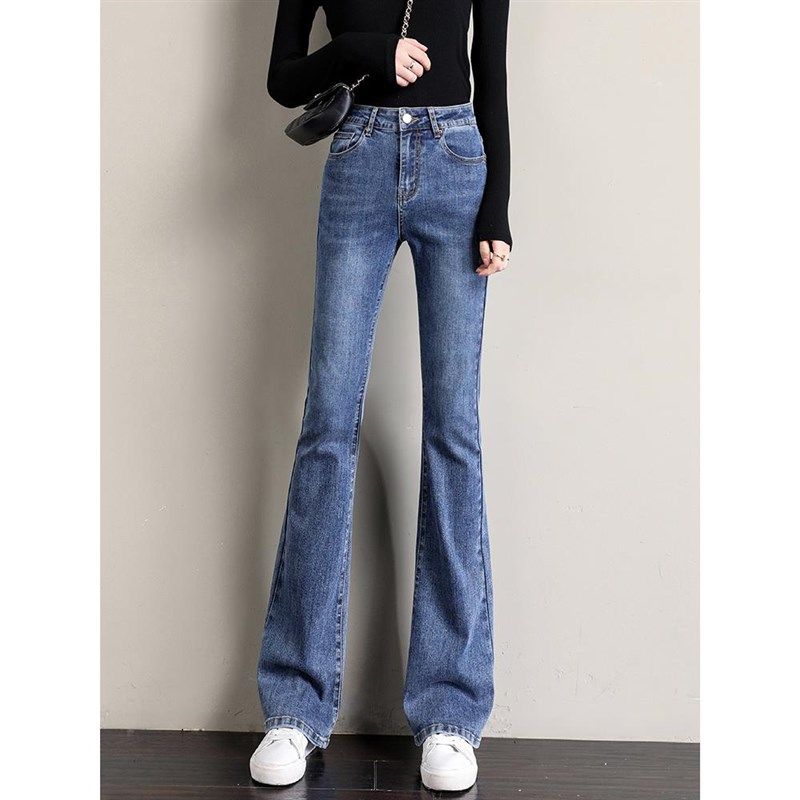 2024年春秋新款喇叭牛仔裤女高腰修身显高显瘦弹力直筒微喇长裤潮