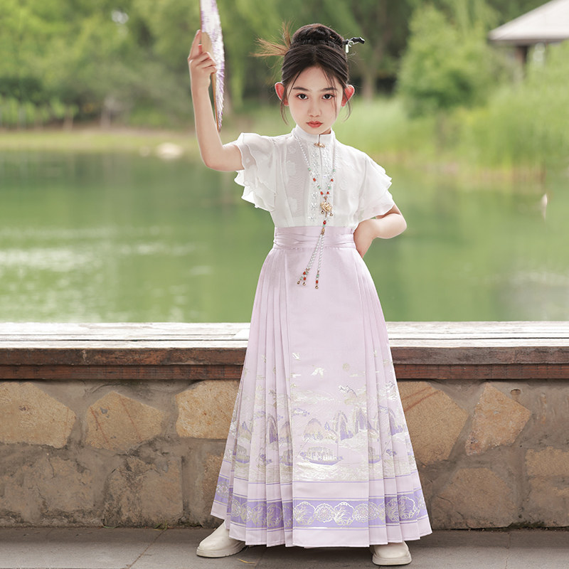 现货女童马面裙儿童中国风汉服古装童装洋装2023新款半身裙唐装夏