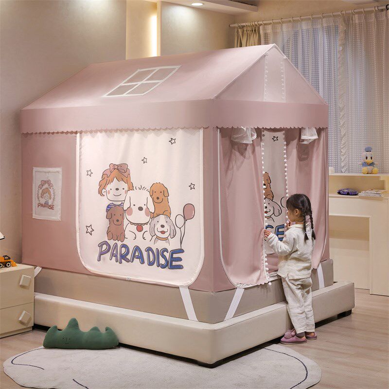 2024新款儿童家用卧室蚊帐床上帐篷防摔女孩公主床帘幔纱全底婴儿