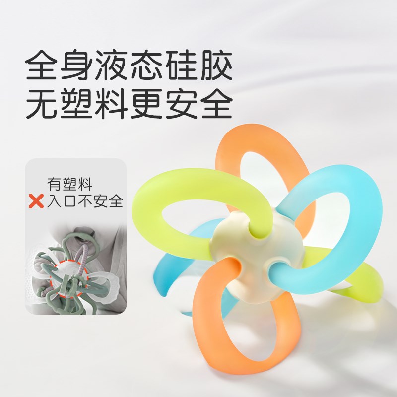 世喜曼哈顿手f抓球牙胶婴儿硅胶可啃咬玩具口欲期咬胶防吃手小月