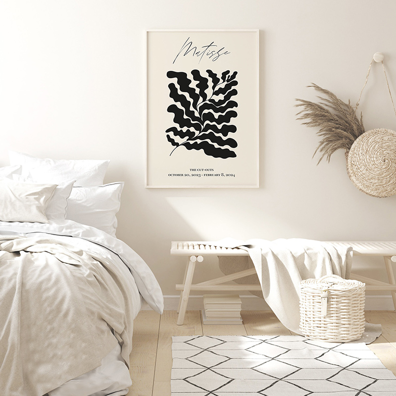 北欧ins风艺术海报抽象线条简约黑F白树叶植物卧室客厅饭厅装饰画图片