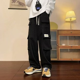 特大码300斤军绿色工装裤男秋冬新款加绒青少年宽松多口袋直筒裤