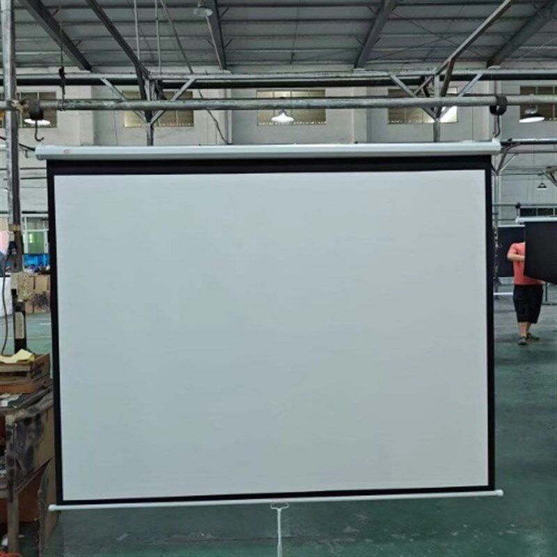 手拉幕高清投影幕厂家100寸4:3手动拉自锁白塑投W影机仪屏幕布