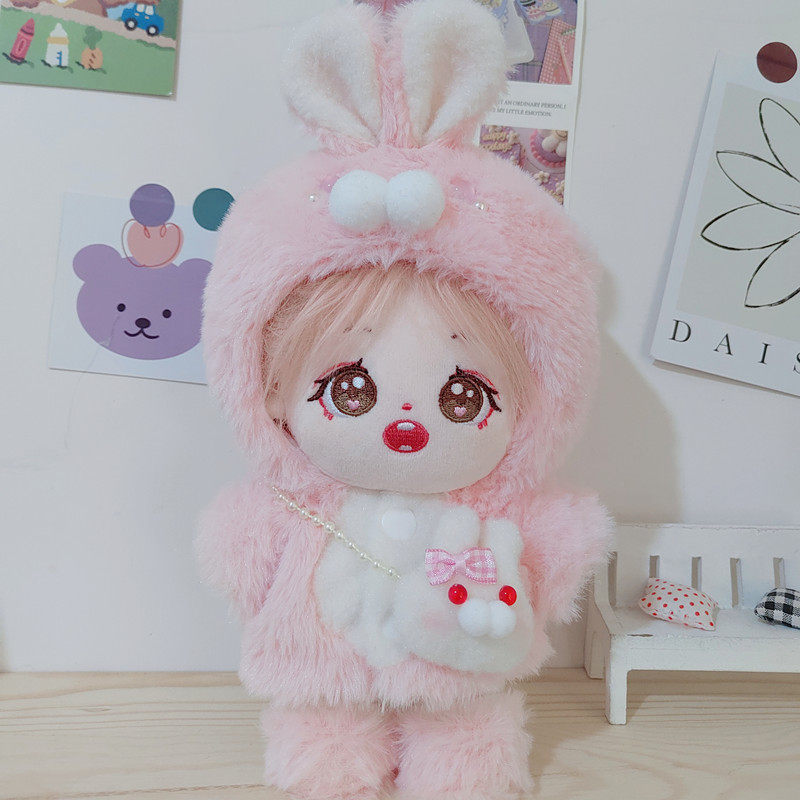 20cma棉花娃娃衣服粉红色兔耳朵娃衣毛绒绒大衣包包鞋子套装冬现,模玩/动漫/周边/娃圈三坑/桌游,棉花娃娃/毛绒玩具娃衣,淘宝优惠券,粉丝福利购,淘宝优惠卷
