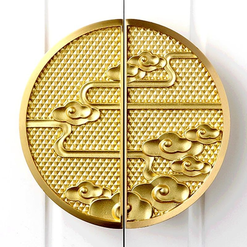 现货半圆圆形拉手玻璃门实木门双开门明装仿古铜扶手新中式门把手