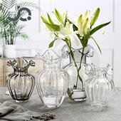 欧式 饰现货 简约玻璃花瓶波浪口大肚子系列客厅居家书房百合复古装