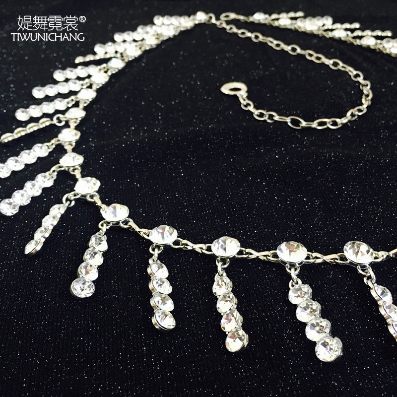 肚皮舞腰链2021新款初学者水钻腰带防勾款水兵舞S腰链流苏水晶配