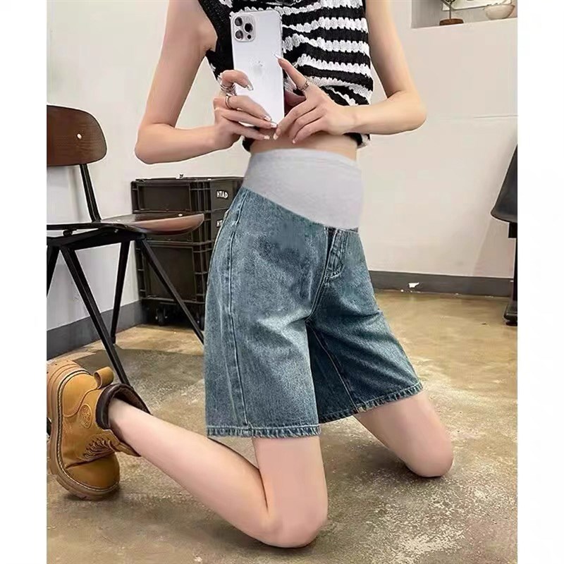孕妇短裤夏季外穿薄款五分牛仔裤夏天百搭显瘦托腹V打底直筒裤中