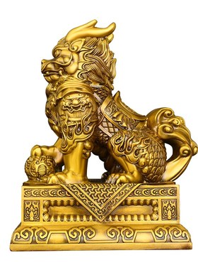黄铜麒麟摆件聚财纳福麒麟神兽一对家居装饰公母八卦麒麟吉祥瑞兽