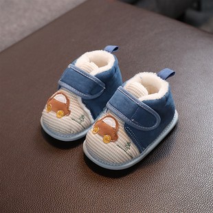 婴儿鞋冬季加绒一岁宝宝棉鞋软底学步男宝手工布鞋11个月小童二棉
