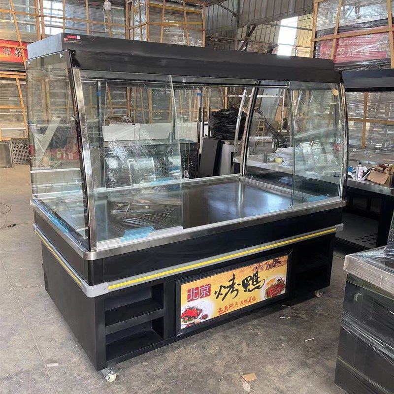 定做商用烤鸭柜熟食凉菜卤味烧腊挂鸭玻璃展示柜小吃车摆摊小推车