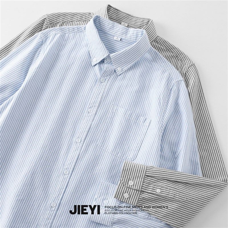 JIEYI 日系小清新男生文艺条纹衬衫简约青春时尚2023流行新款寸衣