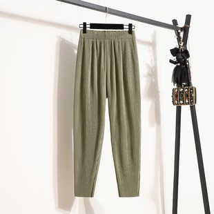 胖妹妹宽松萝卜九分休闲哈伦 冰丝阔腿裤 女夏季 薄款 高腰显瘦A大码