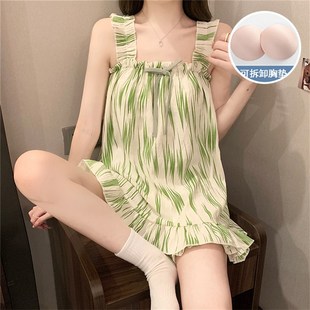 公主风吊带背心短裤睡衣女夏季天可爱云朵棉新款带胸垫家居服套装
