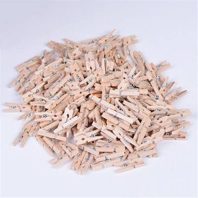 新品100 PCS 25mm Quality Mini Spring Wood Clips Clothes Phot