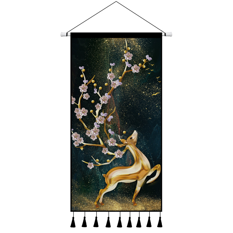 北欧麋鹿玄关布艺挂画挂毯客厅背景布卧室墙壁装饰挂布画定制图片