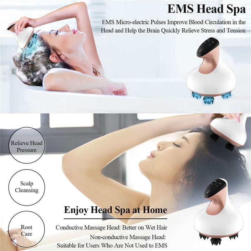 网红CkeyiN EMS Scalp Massager Cordless Electric Rotation Hea