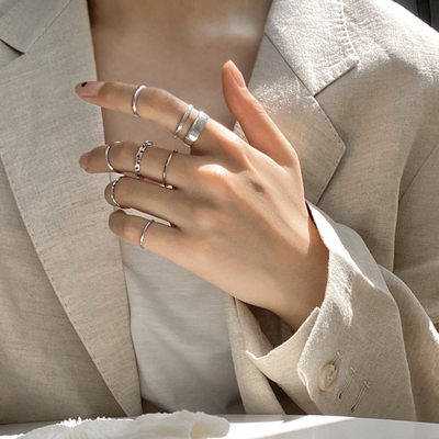 推荐7pcs Fashion Punk joint Ring Set Geometric Twist Minimal