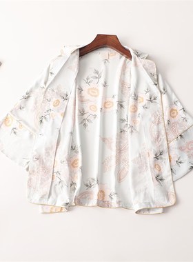 243017 夏上o衣裤子套装 女印花睡衣长款七分袖翻领