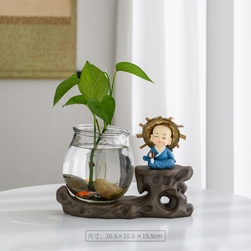 小众高货创意茶宠摆件小和尚水培花瓶茶水养植物禅意茶道茶玩茶具