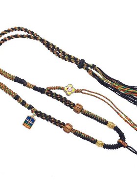 国风禅意项链挂绳复古藏式吊坠编绳手搓棉线黄金R唐卡挂绳女毛衣