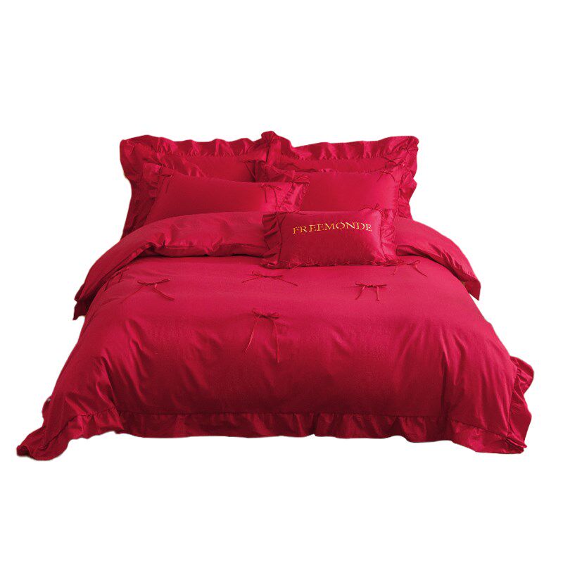 法式浪漫结婚四件套大红色喜庆被套床单婚嫁喜被简约婚庆床上用品,床上用品,婚庆床品套件,淘宝优惠券,粉丝福利购,淘宝优惠卷