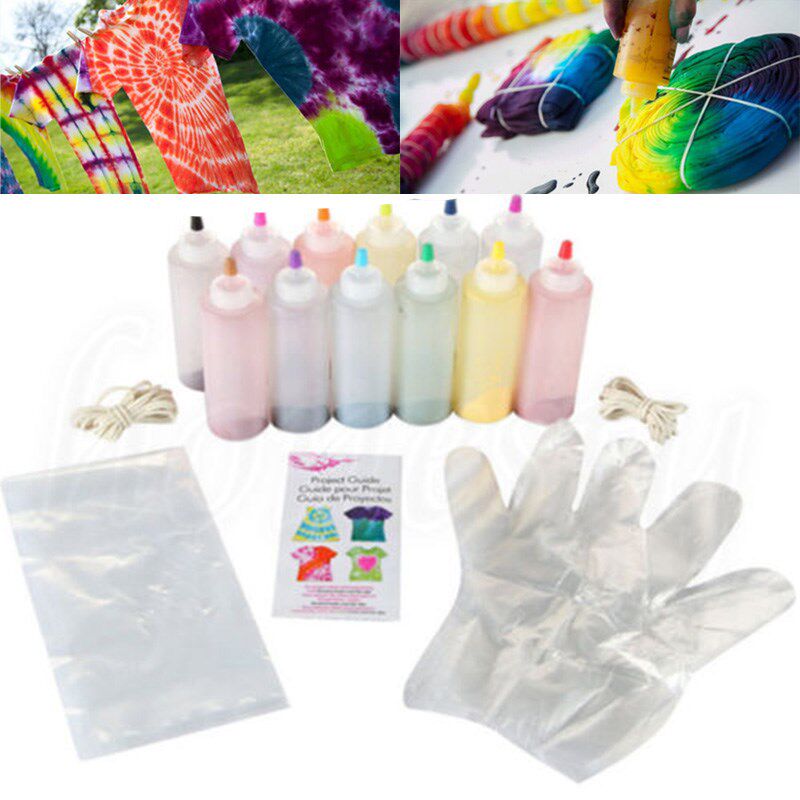 12pcs One Step Tie Dye Kit Vibrant Fabric Textile Permanent