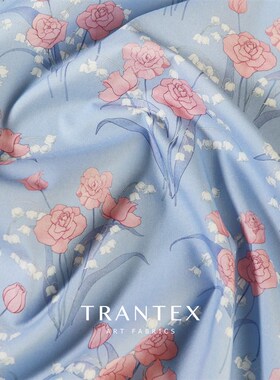 100支长绒棉纯棉布料全棉印花服装衬衫连衣裙面料设计师铃兰玫瑰