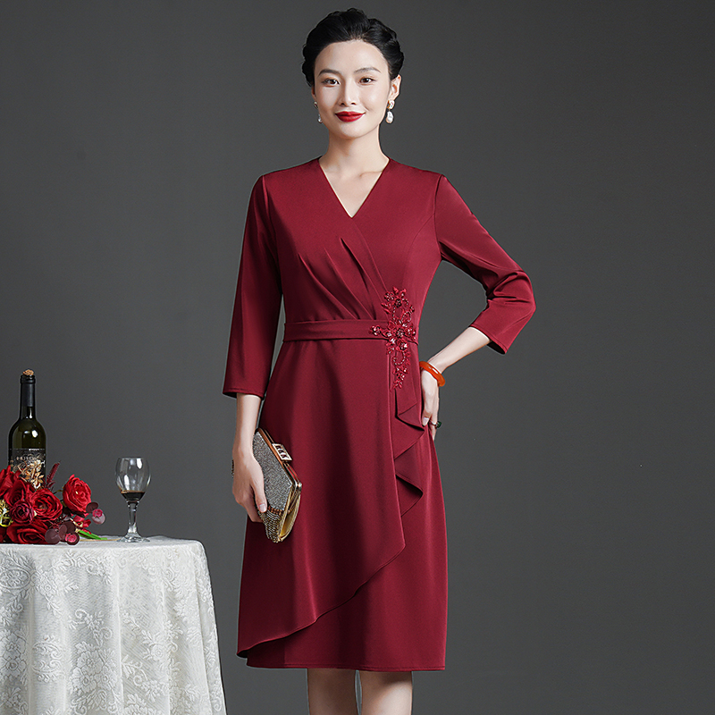 参加儿子结婚礼妈妈礼服高贵夏季旗袍洋装女儿婚庆喜婆婆婚宴装
