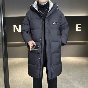 新款加长加厚羽绒服男长款过膝中长款情侣冬装男女宽松休闲连帽潮