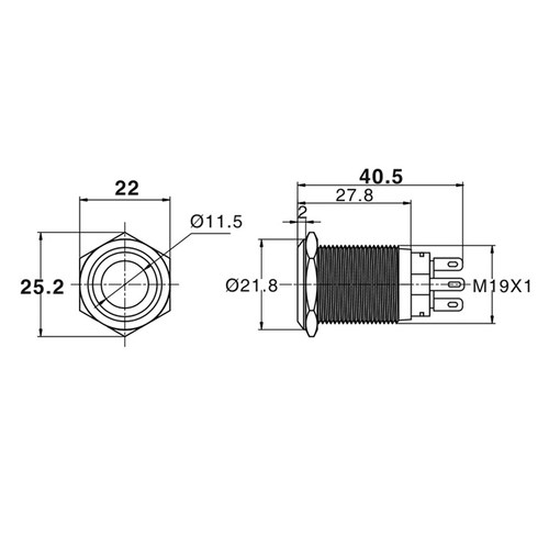 19MM带环形电源符k号灯金属按钮自锁开关汽车改装平头12v24v220v6