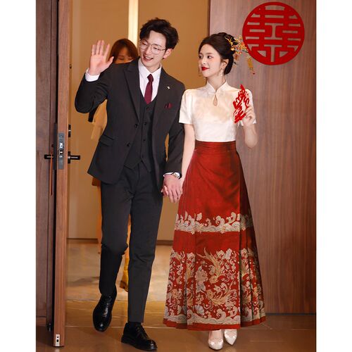 新中式马面裙敬酒j服2024新款新娘结婚红色上衣订婚礼服裙套装旗