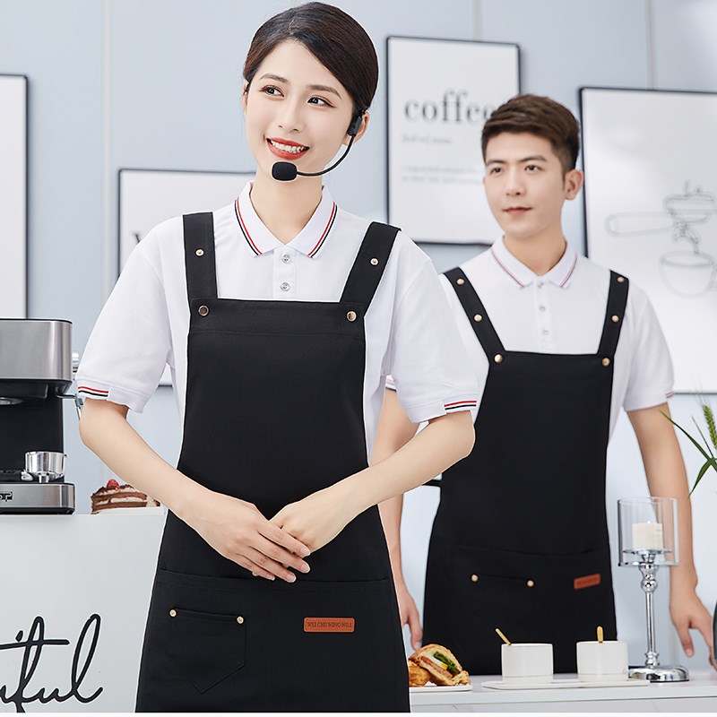 网红超市火锅店围裙女商用定制logo餐饮咖啡奶R茶店专用工作服防